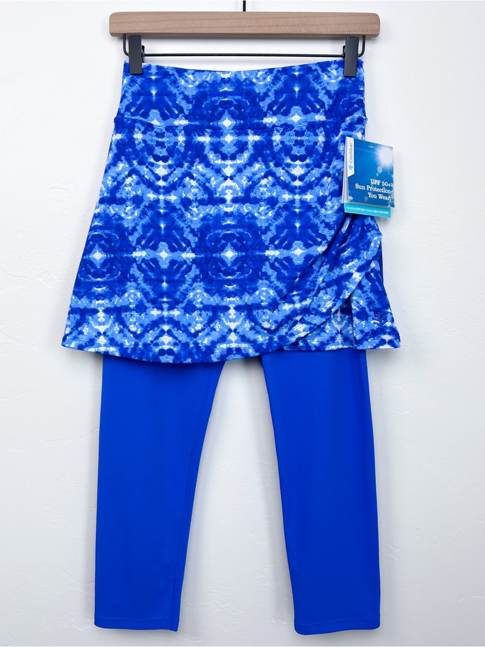 Coolibar XS Coastal Blue Ruched Skirted Swim Leggings UPF 50+ Kahula Capris NWT